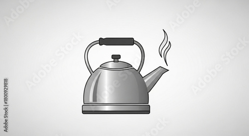 Hot water kettle illustration for tea preparation and kitchen appliance design with steam effect vector art