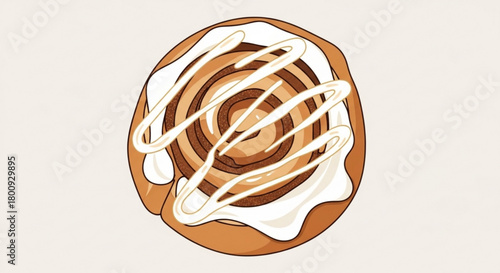 Delicious cinnamon roll with frosting vector art illustration for bakery and pastry shop promotion and design