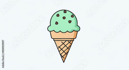 Mint chocolate chip ice cream cone vector illustration for dessert and summer treat designs and graphics