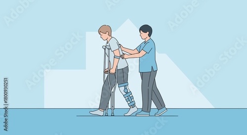 Patient Undergoing Physical Therapy Assisted By Medical Professional For Rehabilitation Process