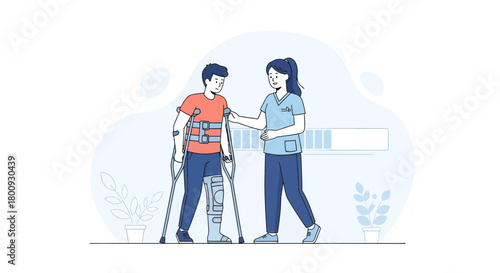 Patient Undergoing Rehabilitation Therapy Assisted by Medical Personnel In A Clinic