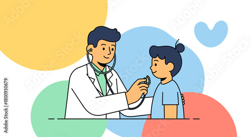 Pediatrician Examining Young Patient, Illustration Depicting Child Healthcare and Medical Exam