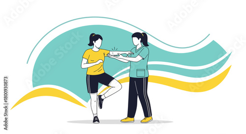 Physical Therapy Session Depicting Shoulder Rehabilitation And Athletic Support Illustration
