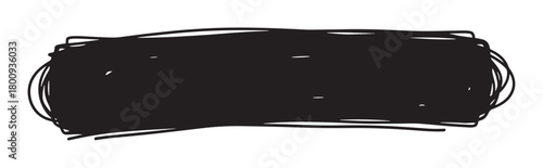 Hand-drawn black scribble banner, a messy rectangular doodle shape with a rough texture, isolated on a white background for graphic design and artistic projects