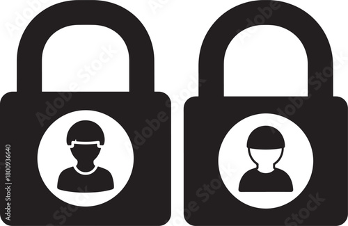 Two padlocks with user icons silhouette