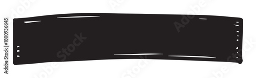 A hand-drawn black rectangular banner with a rough, sketchy texture, isolated on a white background, perfect for adding a grunge or doodle effect to graphic designs