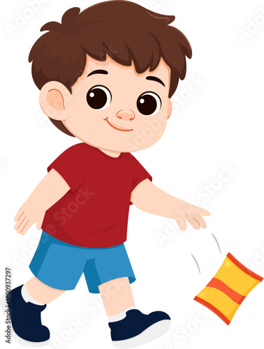 Illustration of Boy Throwing a Plastic Snacks