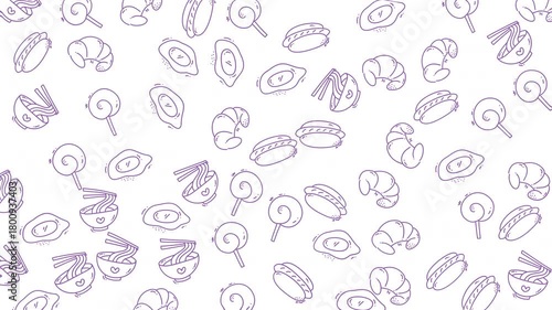 Cute purple food doodles perfect for food blog, menu design, stationery, and childrens illustrations. Fun and vibrant illustrations.