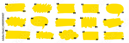 Quotation mark text box frame set. Hand drawn marker brush stroke text message frame background. Quotation mark dialog speech, square, chat banner design template. Vector illustration