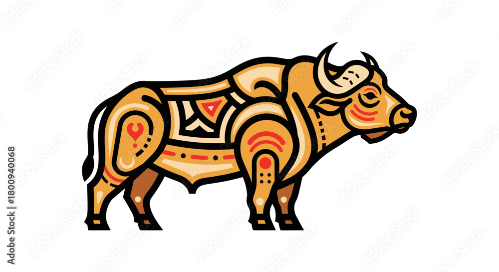 Obraz premium Majestic golden bull artwork for powerful branding and impactful visuals, a unique and stylized animal illustration perfect for logos or creative projects