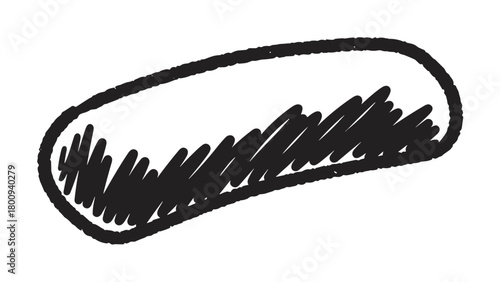 A hand-drawn black scribble in a rounded rectangular shape, created with a marker pen for a rough, sketchy effect, isolated on a clean white background for design projects