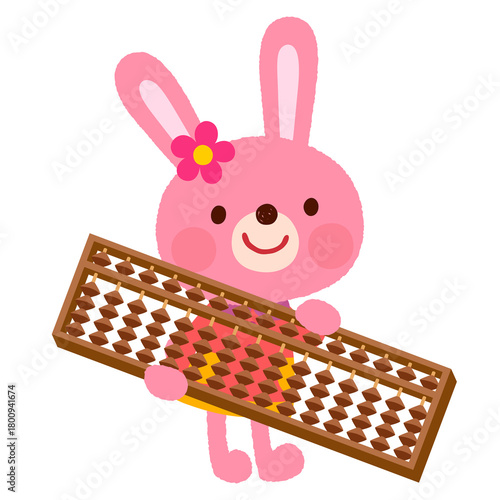 そろばんを持つかわいいウサギ　そろばん教室　習い事