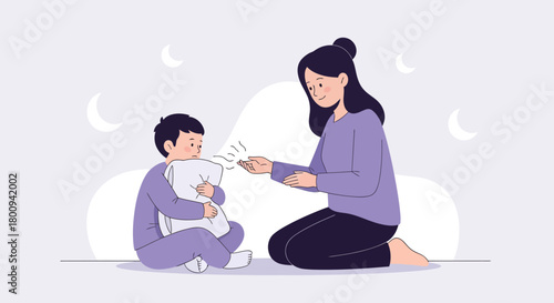 A Mother Comforting Child Before Bedtime With Supportive Gesture And Peacefully Moment