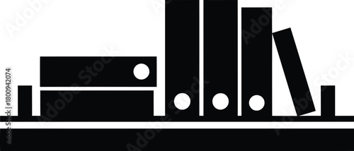 Black silhouette of binders and boxes on a shelf