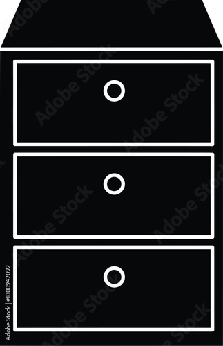Simple black and white icon of a three drawer filing cabinet
