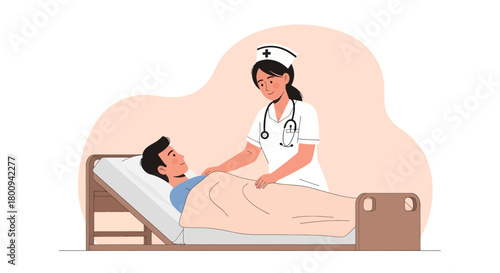 Caring Nurse Comforts Patient, Providing Medical Care and Bedside Support in Hospital Setting