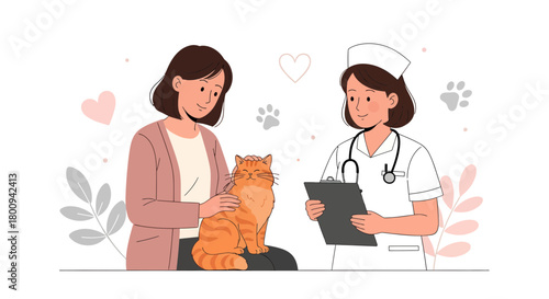 Cat Examination With A Veterinarian: Pet Health, Wellness, And Healthcare Concept