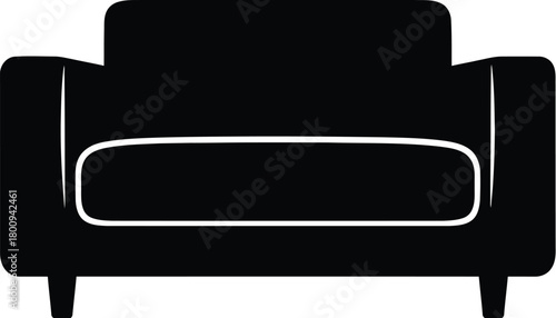 Modern black armchair silhouette with white outline detail