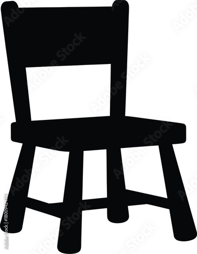 Simple black silhouette of a wooden chair on white background