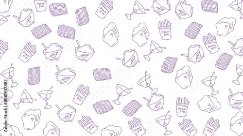 Doodle Food Suitable for food blogs, social media graphics, packaging design, and menu backgrounds. Eyecatching design for foodrelated projects and products.