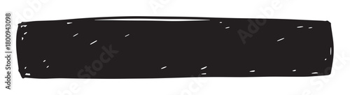 Hand-drawn black rectangle with a rough, sketchy texture, a grunge-style banner shape created with a marker stroke and isolated on a white background as a design element