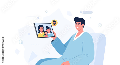 Family Video Call: Connection and Communication Via Modern Technology Illustrated