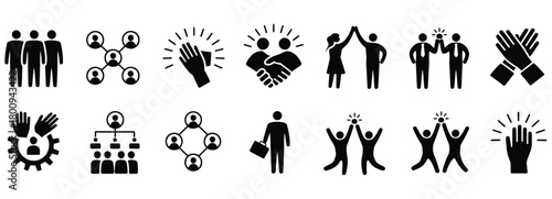 Empowering teamwork icons for business collaboration and success, showing partnership, networking, achievement, and team spirit for modern professional ventures and corporate growth projects