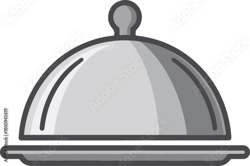 Silver cloche vector icon with serving plate for restaurant, catering, and food service applications