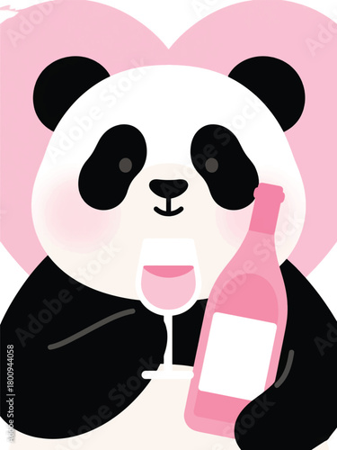 Funny Panda With Wine Illustrator Artwork Design Template Poster
