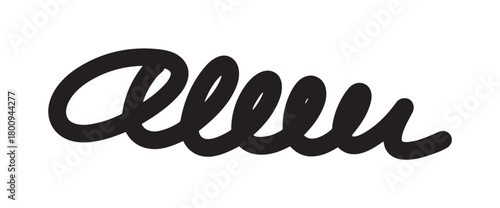 A hand-drawn black spring or coil shape created with a single, continuous, calligraphic brush stroke, isolated on a clean white background for a minimalist design concept