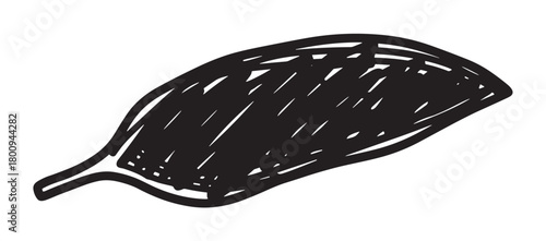 A hand-drawn sketch of a raw steak or meat chop, depicted in a simple black ink doodle style with rough hatching, isolated on a clean white background for graphic design