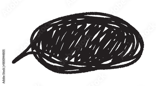 A hand-drawn speech bubble with a rough, scribbled texture, created with black ink and isolated on a white background, representing communication or dialogue concepts