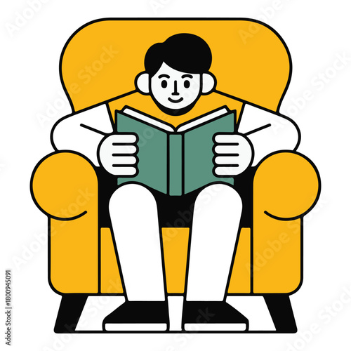 A person comfortably reading a book while seated in a cozy armchair, enjoying a moment of quiet leisure and intellectual engagement