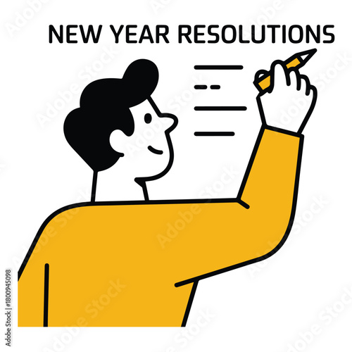 A simple illustration of a person writing down their goals and plans for the future, a concept of starting fresh and personal development