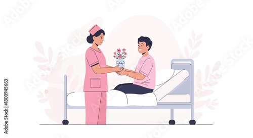 Kindred Exchange: A Healthcare Professional Giving Flowers to a Patient in a Hospital