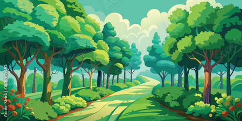 Scenic forest path illustration for nature background design and digital artwork landscape concept
