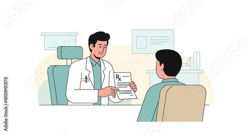 Medical Consultation Demonstrating Doctor Patient Interaction And Prescription Documentation