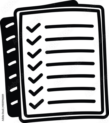 Simple notebook icon with a clear tick mark for completed tasks and clean lines