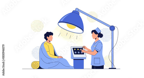 Medical Procedure Illustration: Patient Undergoing Therapy With Professional Assistance