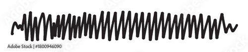 A hand-drawn black zigzag scribble line, created with a thick marker, isolated on a white background, representing a sound wave, pulse, or abstract graphic design element