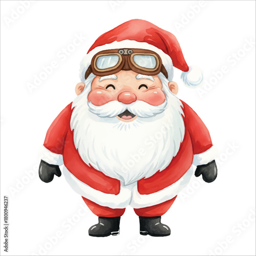 Watercolor Santa Claus Pilot with Goggles Vector Illustration, Isolated on White Background
