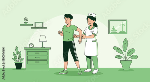 Supporting Recovery: A Nurse Assisting A Patient With Physical Rehabilitation Exercises