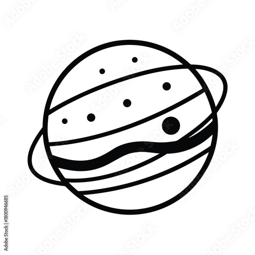 Planet With Crater Outline Vector Illustration