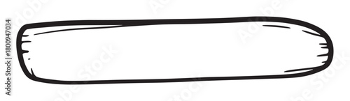 A simple hand-drawn rectangular pillow or text frame, illustrated in a black and white doodle style with a thick, imperfect outline, isolated on a clean white background