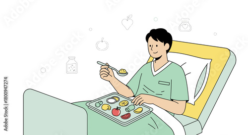 Patient Receiving Meal While Recovering In Hospital Or Healthcare Facility Illustrated
