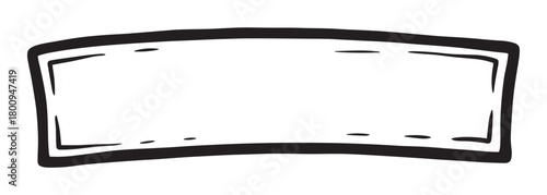 A hand-drawn rectangular frame with curved edges, created with a thick black brush stroke and isolated on a white background, perfect for a minimalist design element or banner