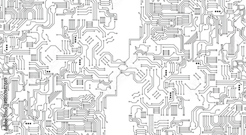 Abstract background with technology circuit board texture. Electronic motherboard illustration. Black circuit connection on white background. Vector illustration 