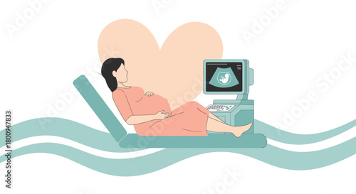 Pregnant Woman Undergoing Ultrasound, Prenatal Check-up, Maternity And Medical Exam