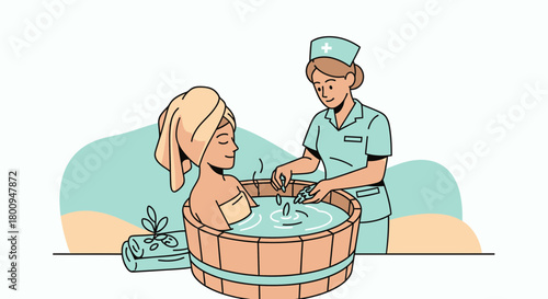 Relaxation and Rejuvenation Experience: A Spa Treatment Depicted in Vibrant Illustration