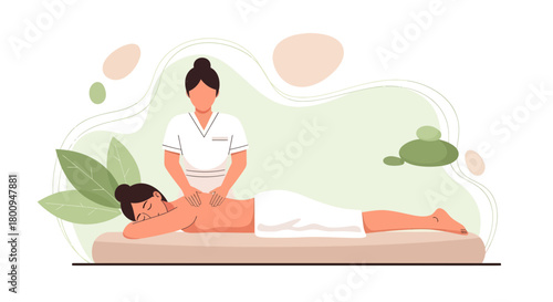 Relaxation And Wellness: Serene Illustration of a Massage Therapy Session